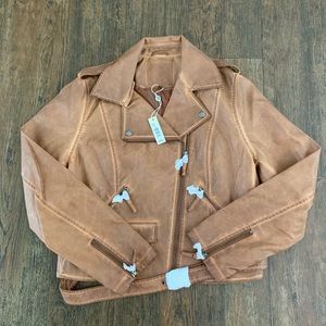 Max Studio Faux Leather Moto Jacket Cognac Large
